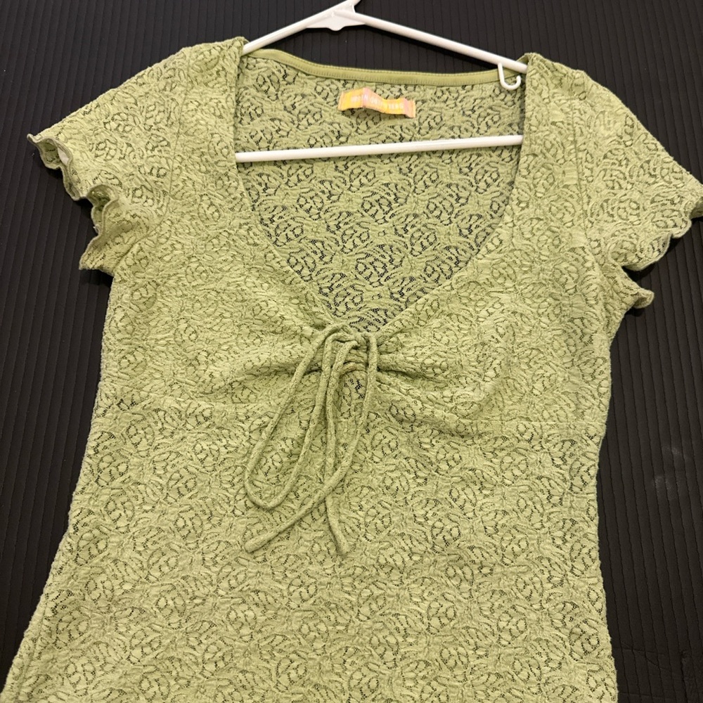 Urban Outfitters Olive Lace Tie-Front Blouse
